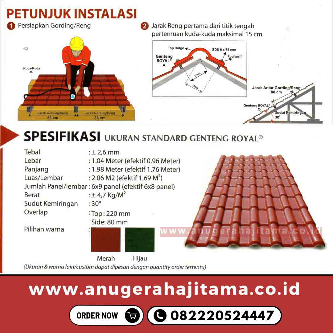 ukuran genteng upvc royal roof