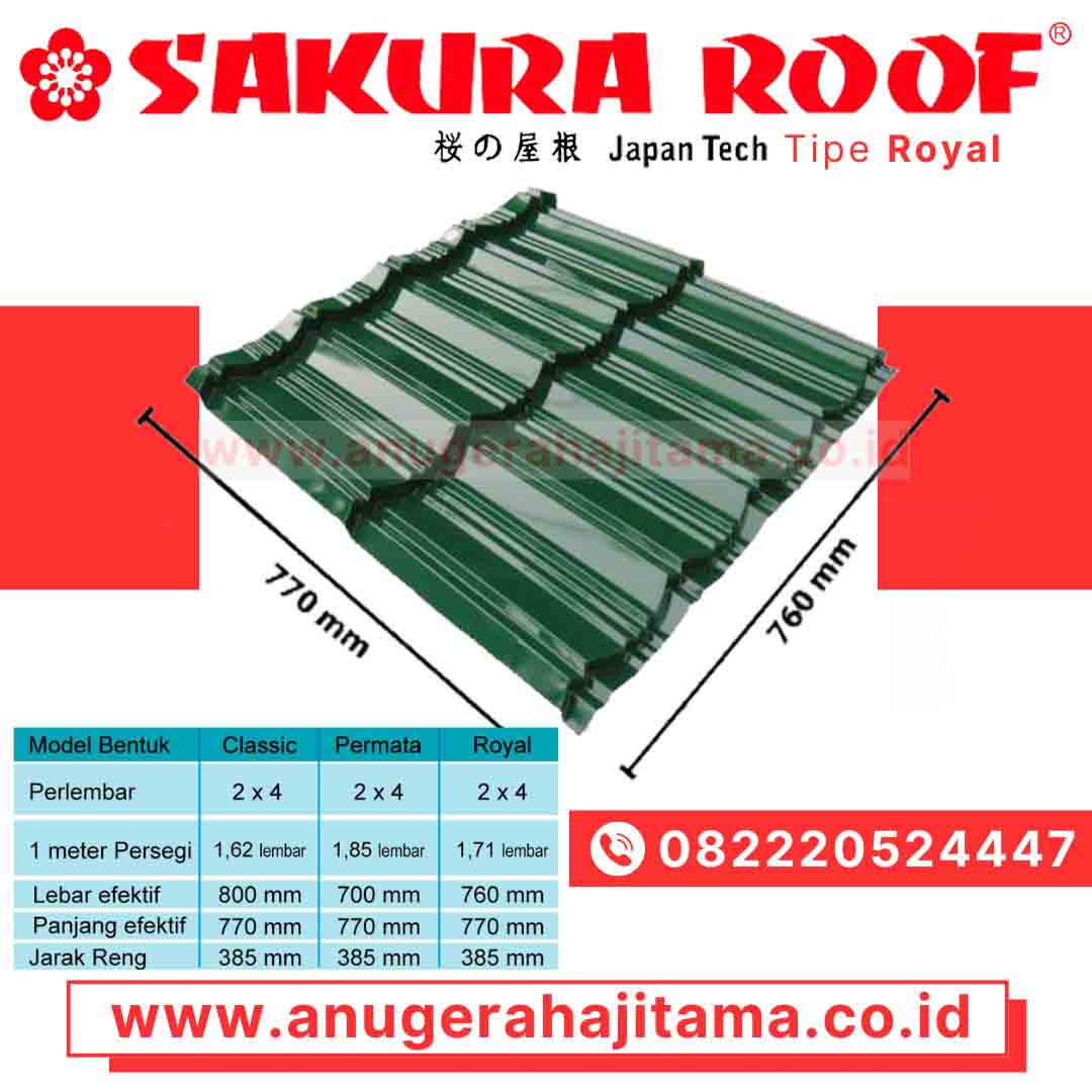 ukuran genteng metal sakura roof royal