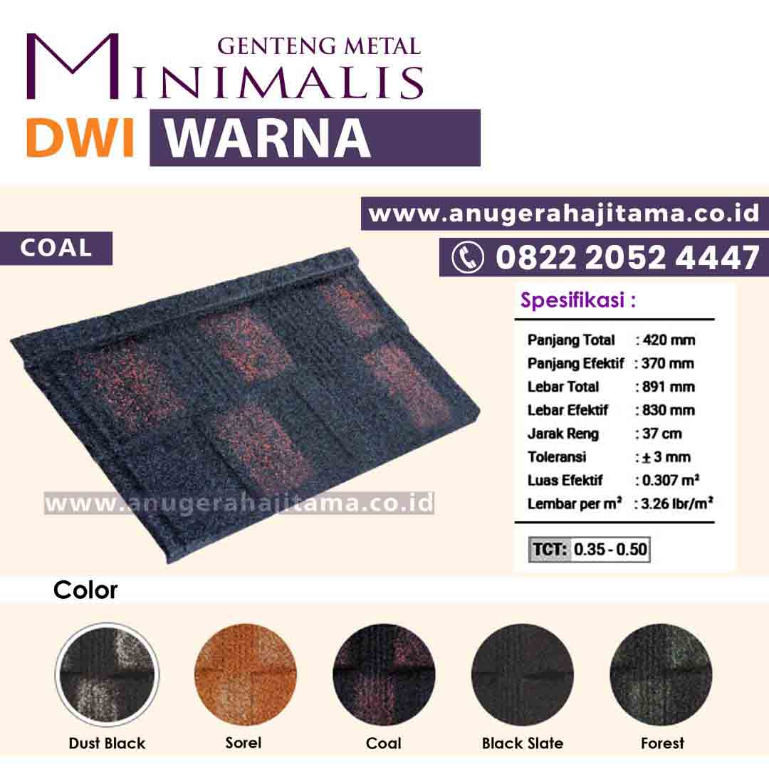 genteng metal minimalis dwi warna coal
