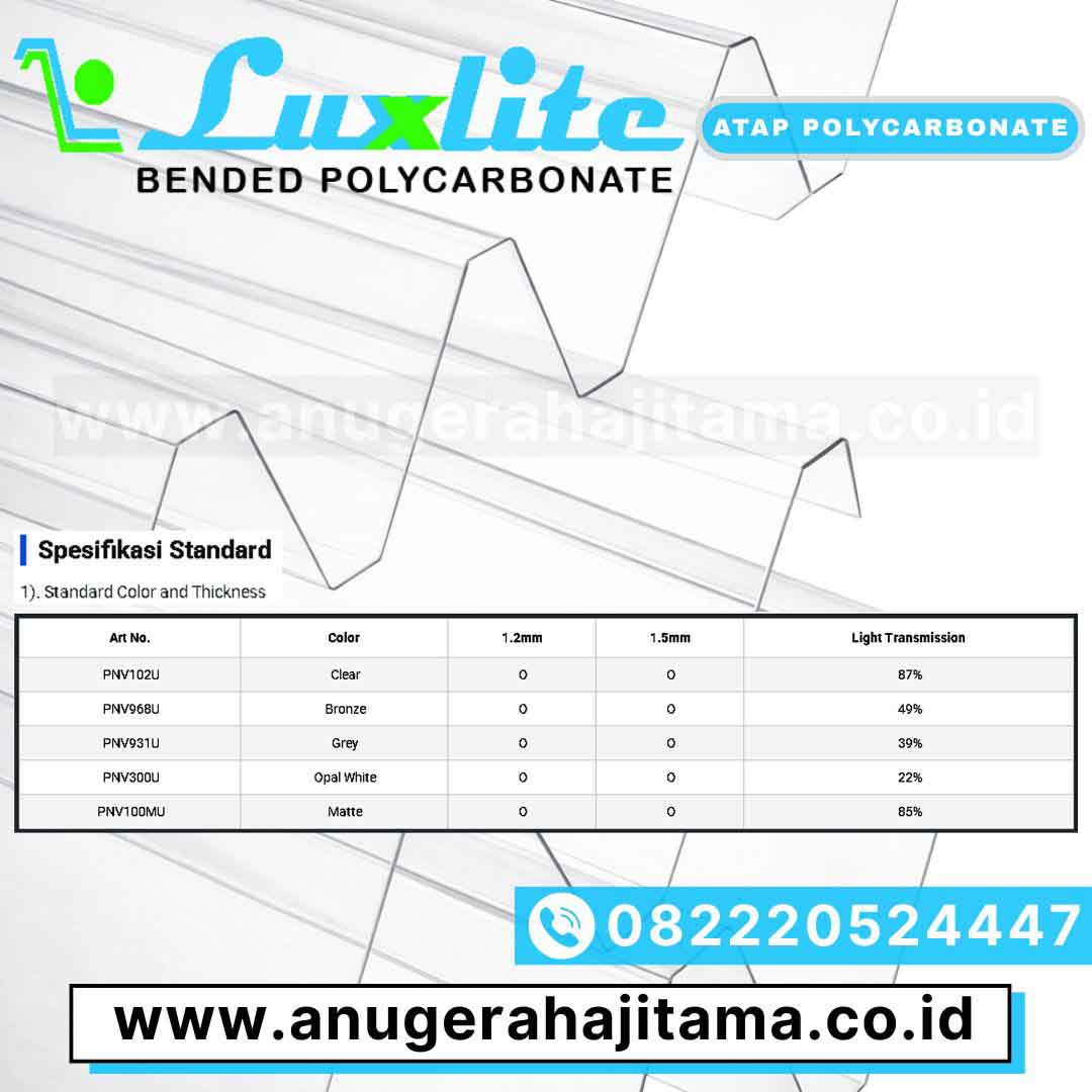 spesifikasi atap polycarbonate luxxlite